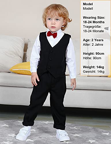 mintgreen Trajes para Niños de Boda, 3 Piezas Bebé Bautizo Atuendo Cumpleaños Hidalgo Conjunto de Ropa Mangas Largas Camisa + Chaleco + Pantalón + Pajarita, Negro Sólido, 2-3 años