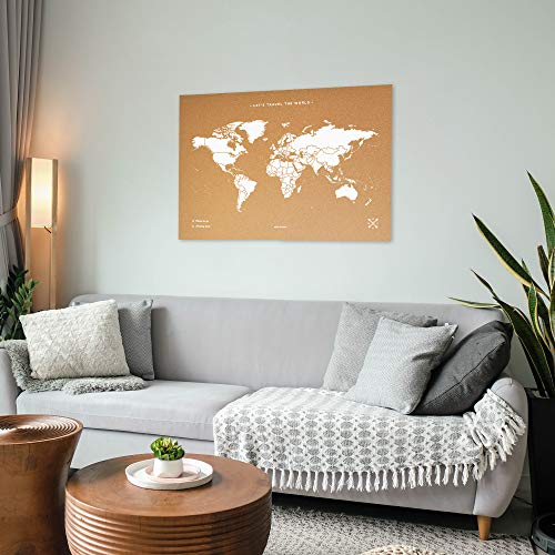 Miss Wood Map XL - Mapa del mundo de corcho, 60 x 90 cm, Blanco