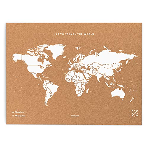 Miss Wood Map XL - Mapa del mundo de corcho, 60 x 90 cm, Blanco