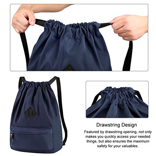 Mochila Cuerda Mujer Bolsa Hombre - Mochilas de Tela Cuerdas Bolso con Cordon Deporte Talega Saco para Playa Gimnasio Deportiva Yoga Adulto Unisex Grande Gymsack con Bolsillo (Azul Marino)