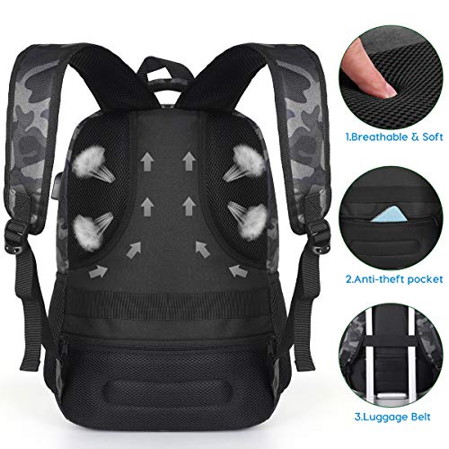 Mochila Hombre Mochila Portatil con USB Puerto para Escolar Negocio- 35L (15.6 Pulgada, B6-Camuflaje Negro)