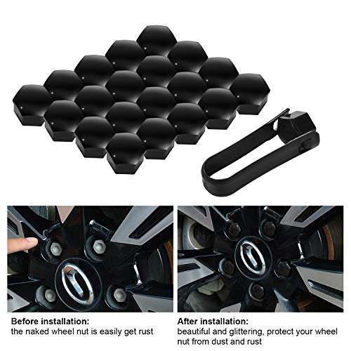 moinkerin 20 Piezas Tapas de Tornillos Tapas de Tuercas Tapas Nuez Universal 17mm Cubierta de Tuerca para Coches Ruedas con Herramienta Negro