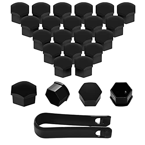 moinkerin 20 Piezas Tapas de Tornillos Tapas de Tuercas Tapas Nuez Universal 17mm Cubierta de Tuerca para Coches Ruedas con Herramienta Negro