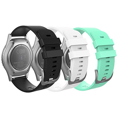 MoKo 3 Pack Correa Compatible con Garmin Vivoactive 3/Forerunner 245/Bip/GTS/GTS 2/2 Mini/Galaxy Watch 4/4 Classic/3 41mm/Active 1/2, 20mm Pulsera de Repuesto de Silicona, Blanco/Negro/Verde Gema