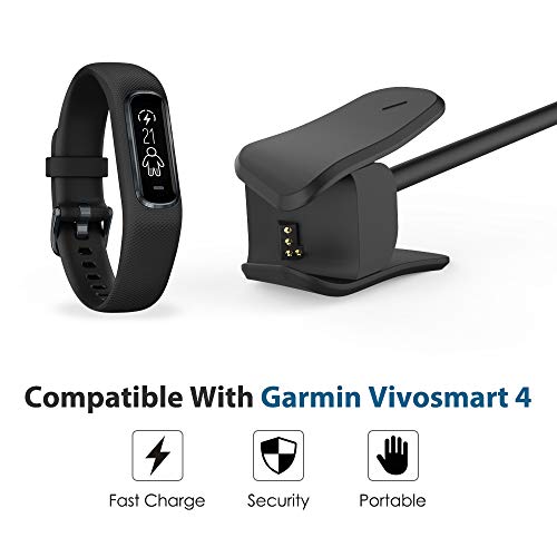 MoKo Cargador Compatible con Garmin Vivosmart 4, 1M Reemplazo de Cable de Carga de Sincronización de Datos USB con Soporte de Clip de Carga para Garmin Vivosmart 4 - Negro