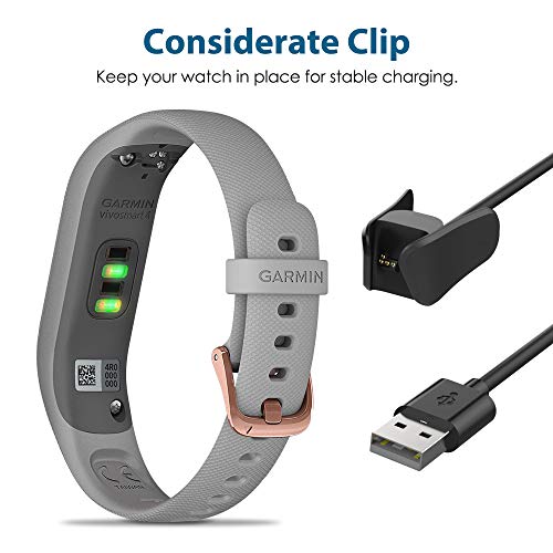 MoKo Cargador Compatible con Garmin Vivosmart 4, 1M Reemplazo de Cable de Carga de Sincronización de Datos USB con Soporte de Clip de Carga para Garmin Vivosmart 4 - Negro