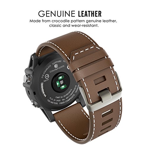 MoKo Correa Compatible con Garmin Fenix 3/3 HR/5X/5X Plus/D2 Delta PX/Tactix Bravo/Descent Mk1/Quatix 3, Pulsera de Cuero con Costuras, Bandas Braceletes de Reemplazo (NO Apto para Fenix 5), Marrón