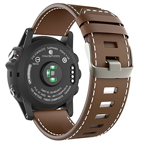 MoKo Correa Compatible con Garmin Fenix 3/3 HR/5X/5X Plus/D2 Delta PX/Tactix Bravo/Descent Mk1/Quatix 3, Pulsera de Cuero con Costuras, Bandas Braceletes de Reemplazo (NO Apto para Fenix 5), Marrón