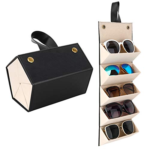 MoKo Estuche de Gafa para Almacenar 5 Anteojos, Gafas de Sol Presentación Gafas Pantalla, Organizador Portátil Caja de Cuero para Gafas Estuche para Guardar para Hombre y Mujer, Negro