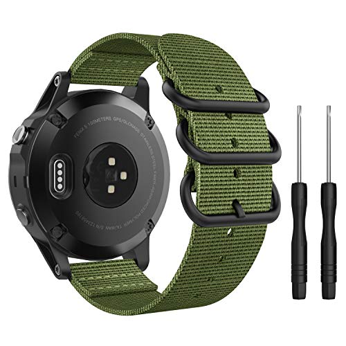 MoKo Pulsera Compatible con Fenix 5/5 Plus/Forerunner 935/945/Instinct, Correa Deportivo de Reloj de Nylon, Pulsera Ajustable con Cierre Clip, Respirable y Reemplazable (No Quick Fit) - Ejercito Verde