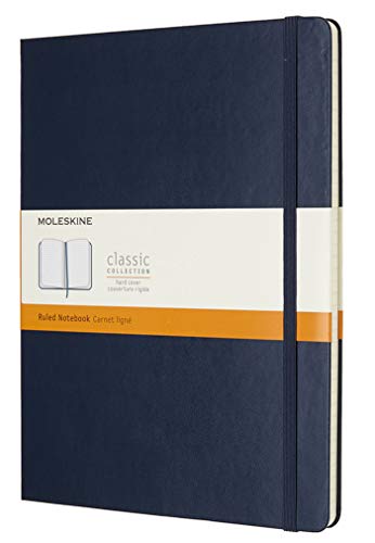 Moleskine - Cuaderno Clásico con Hojas Rayadas, Tapa Dura y Cierre Elástico, Color Azul Zafiro, Tamaño Extra Grande 19 x 25 cm, 192 Hojas