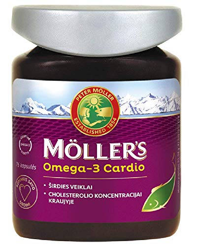 Moller's Omega-3 Cardio 76 Capsules Premium Quality Fish Oil, High Concentration of: DHA, EPA and ALR for Heart Health