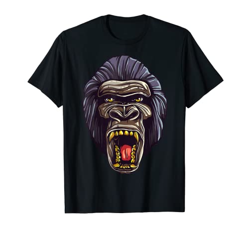 Mono gorila ruge malvados monos dientes afilados Camiseta