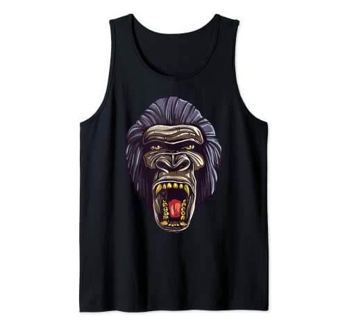 Mono gorila ruge malvados monos dientes afilados Camiseta sin Mangas