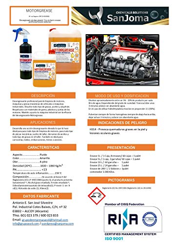 MOTORGREASE Desengrasante de motor y piezas mecánicas. PROFESIONAL (5 litros)