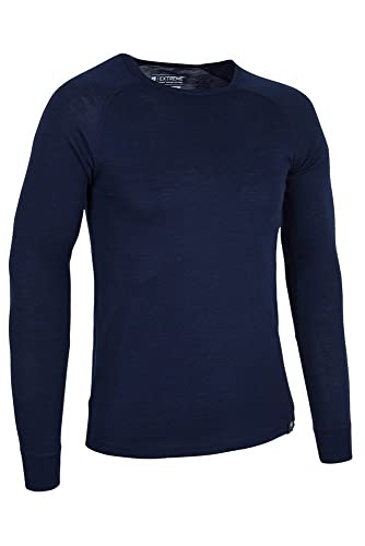 Mountain Warehouse Camiseta térmica interior de lana merina con manga larga para hombre - Camiseta ligera, camiseta antibacteriana de secado rápido, Invierno Azul marino XS