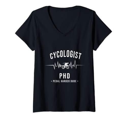 Mujer Cicólogo PHD Pedal más duro Dude Heartbeat Ciclista Camiseta Cuello V