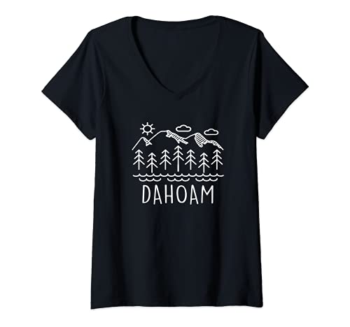 Mujer Dahoam en las montañas, diseño de Hoamat Baviera Camiseta Cuello V