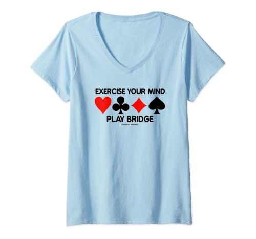 Mujer Ejercicio de su mente juego puente cuatro trajes de cartas Camiseta Cuello V