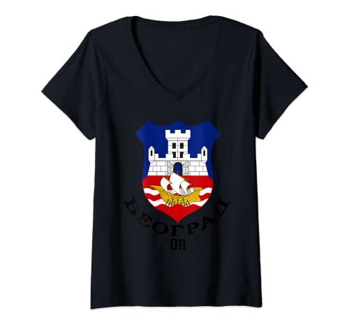 Mujer Emblema Zastava BG 011 de Belgrado Camiseta Cuello V