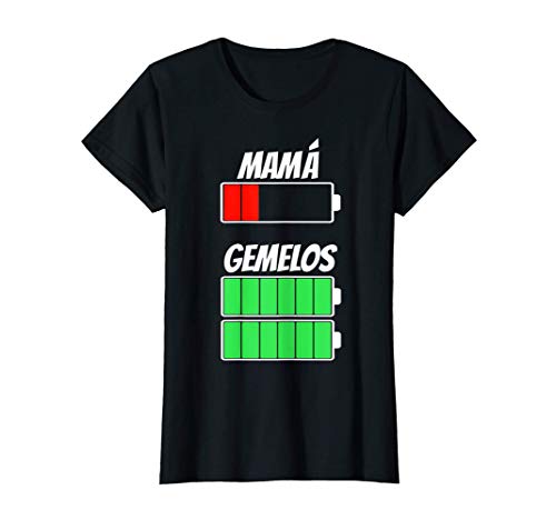 Mujer Mamá de Gemelos Bebes Batería Navidad Primerizo Embarazo Camiseta