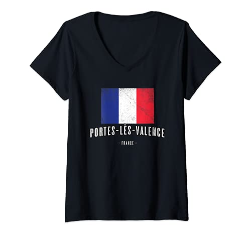 Mujer Portes-lès-Valence Francia | Ciudad - Bandera Drapeau - Camiseta Cuello V