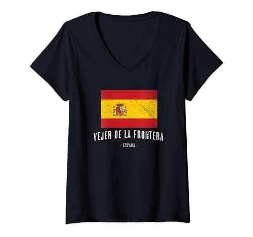 Mujer Vejer de la Frontera España | Souvenir - Ciudad - Bandera - Camiseta Cuello V