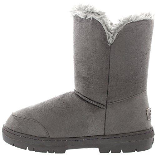 Mujeres Doble Button Totalmente Alineada Botas Piel Impermeable de la Nieve del Invierno - Gris - 7