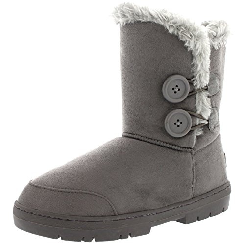 Mujeres Doble Button Totalmente Alineada Botas Piel Impermeable de la Nieve del Invierno - Gris - 7