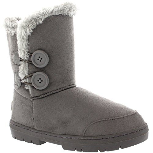 Mujeres Doble Button Totalmente Alineada Botas Piel Impermeable de la Nieve del Invierno - Gris - 7