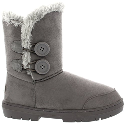 Mujeres Doble Button Totalmente Alineada Botas Piel Impermeable de la Nieve del Invierno - Gris - 7