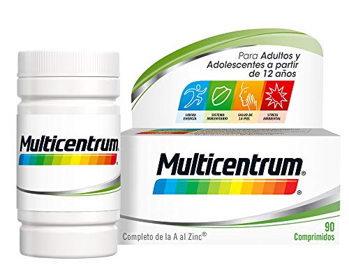 Multicentrum Complemento Alimenticio Multivitaminas con 13 Vitaminas y 11 Minerales, Sin Gluten, para Adultos y Adolescentes a Partir de 12 Años, 90 Comprimidos