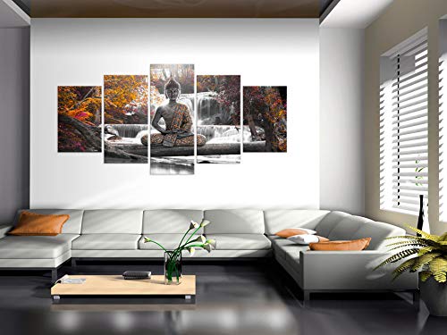 murando Cuadro en Lienzo Buda 225x112 cm Impresión de 5 Piezas Material Tejido no Tejido Impresión Artística Imagen Gráfica Decoracion de Pared Oriente Zen Cascada c-A-0021-b-p