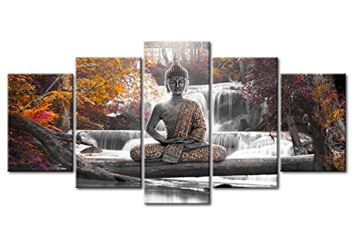 murando Cuadro en Lienzo Buda 225x112 cm Impresión de 5 Piezas Material Tejido no Tejido Impresión Artística Imagen Gráfica Decoracion de Pared Oriente Zen Cascada c-A-0021-b-p
