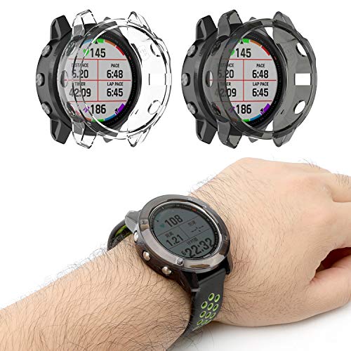 MWOOT Compatible con Garmin Fenix 6 Protectores Cristal Templado [4 Unidades] y Funda Silicona [2 Unidades], 9H Dureza Resistente a Arañazo Protector Pantalla para Proteccion