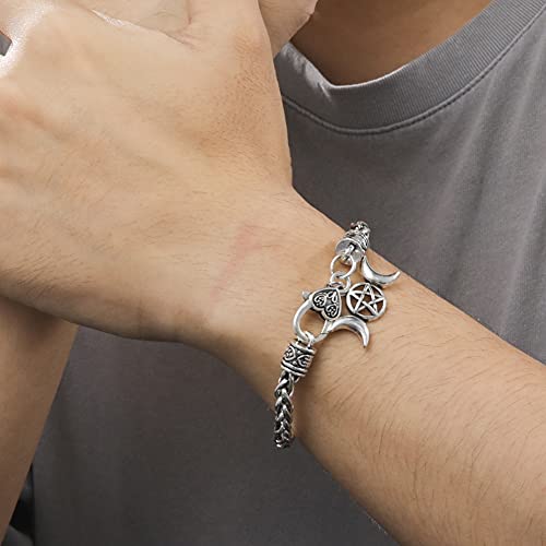 My Shape - Pulsera con cadena de espiga para mujer y hombre, diseño de símbolo lunar de la triple diosa y amuleto con pentagrama, joya de la religión pagana Wicca