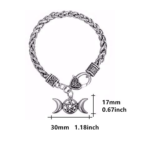 My Shape - Pulsera con cadena de espiga para mujer y hombre, diseño de símbolo lunar de la triple diosa y amuleto con pentagrama, joya de la religión pagana Wicca