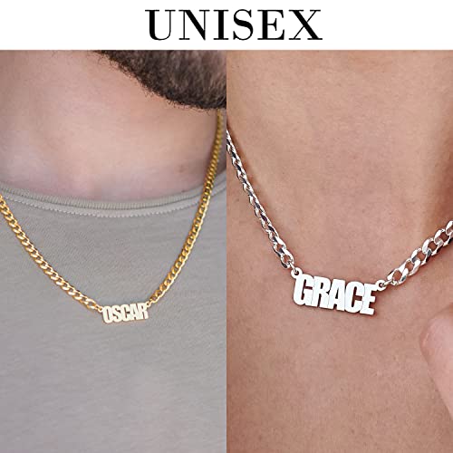 MyNameNecklace - Collar Personalizado con Nombre con cadena gruesa en Plata de Ley .925 - Regalos para Hombre, Regalo para Mujer (Chapado Oro 18k)