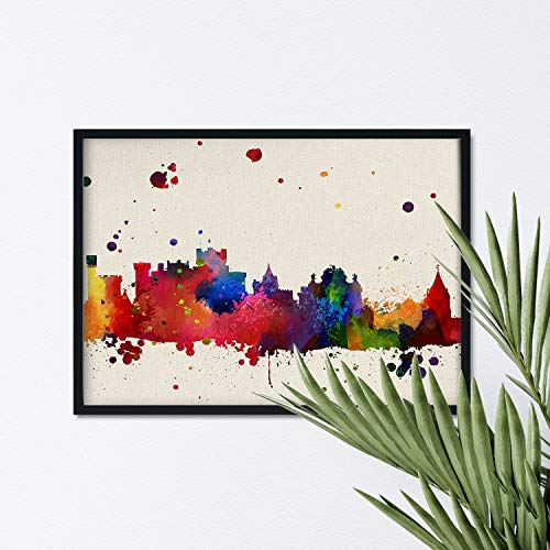 Nacnic Lámina Ciudad de Pamplona. Skyline Estilo Acuarela y explosión de Color. Poster tamaño A3