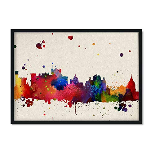 Nacnic Lámina Ciudad de Pamplona. Skyline Estilo Acuarela y explosión de Color. Poster tamaño A3