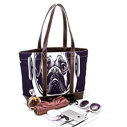 NaiiaN Bolsos perro pug en casco de astronauta Bolso de mano para madres, mujeres, niñas, señoras, estudiantes, bolsos de hombro, monedero, compras, correa liviana