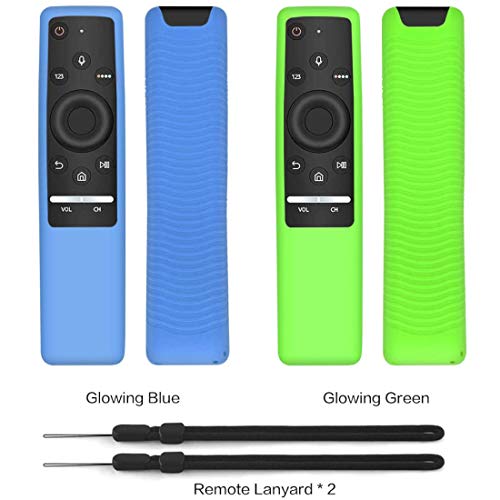 NANTING 2 PCS Funda protectora para control remoto de Smart TV serie Samsung BN59, Ligero,adecuado para fundas de silicona para niños,correa antideslizante a prueba de golpes y antipérdida(Azul+Verde)