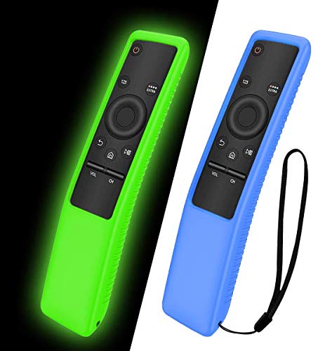 NANTING 2 PCS Funda protectora para control remoto de Smart TV serie Samsung BN59, Ligero,adecuado para fundas de silicona para niños,correa antideslizante a prueba de golpes y antipérdida(Azul+Verde)