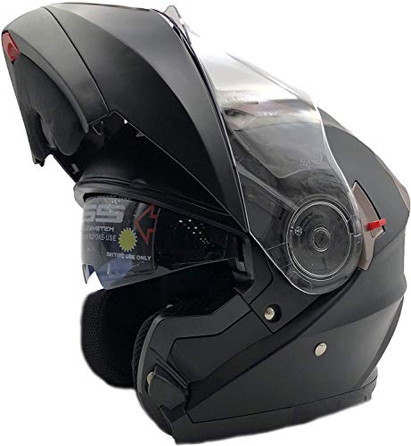 Nat Hut Casco Moto Modular ECE Homologado Casco de Moto Scooter para Mujer Hombre Adultos con Doble Visera (L 59-60cm, Negro)