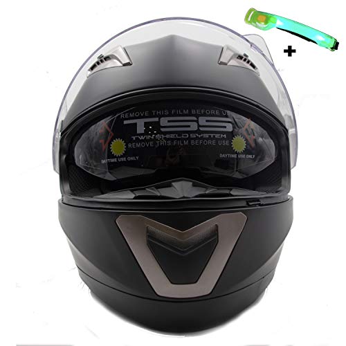 Nat Hut Casco Moto Modular ECE Homologado Casco de Moto Scooter para Mujer Hombre Adultos con Doble Visera (L 59-60cm, Negro)