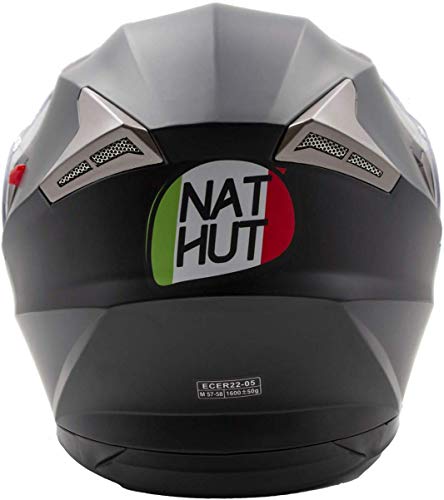 Nat Hut Casco Moto Modular ECE Homologado Casco de Moto Scooter para Mujer Hombre Adultos con Doble Visera (L 59-60cm, Negro)