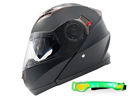 Nat Hut Casco Moto Modular ECE Homologado Casco de Moto Scooter para Mujer Hombre Adultos con Doble Visera (L 59-60cm, Negro)