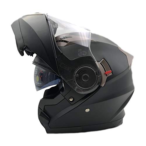 Nat Hut Casco Moto Modular ECE Homologado Casco de Moto Scooter para Mujer Hombre Adultos con Doble Visera (L 59-60cm, Negro)