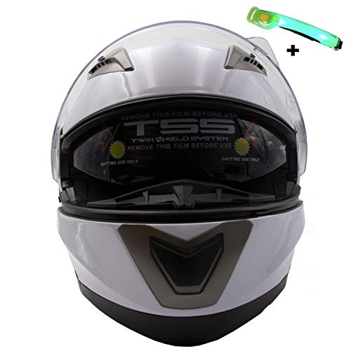 Nat Hut Casco Moto Modular ECE Homologado Casco de Moto Scooter para Mujer Hombre Adultos con Doble Visera (M 57-58cm, Blanco)