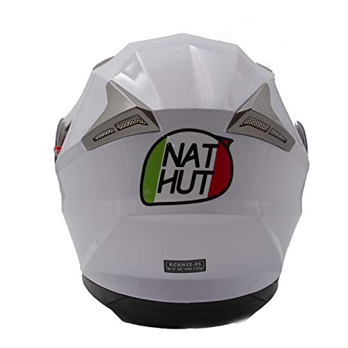Nat Hut Casco Moto Modular ECE Homologado Casco de Moto Scooter para Mujer Hombre Adultos con Doble Visera (M 57-58cm, Blanco)